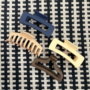 Set of Four Large Hair Claw Clips - navy, cream, tan, and brown